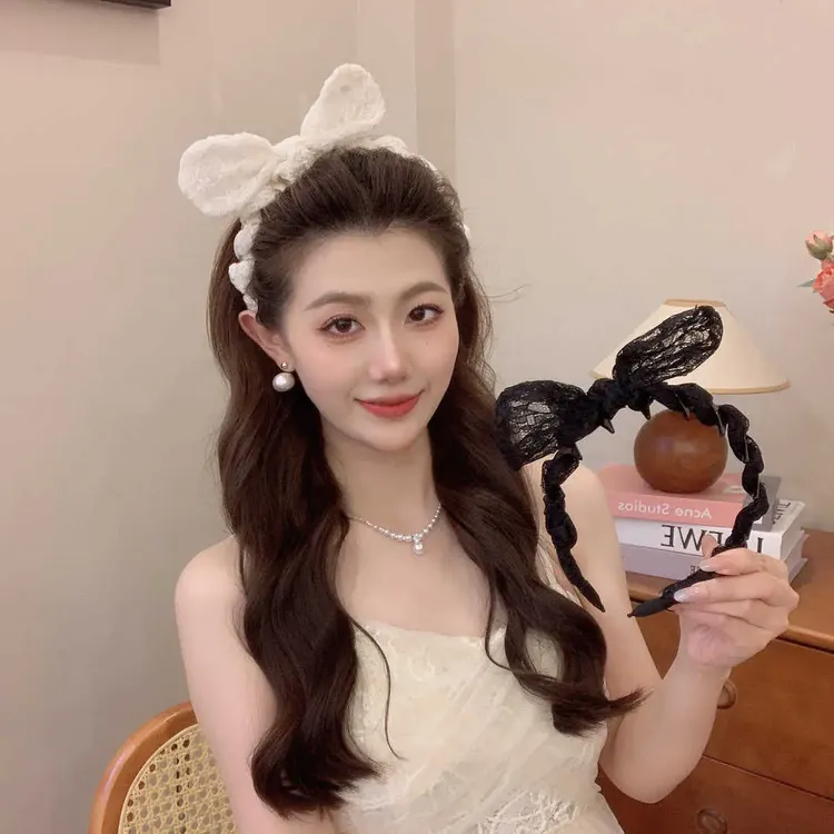 日韩仙女法式森系百搭蕾丝蝴蝶结可爱俏皮兔子耳朵发箍头饰