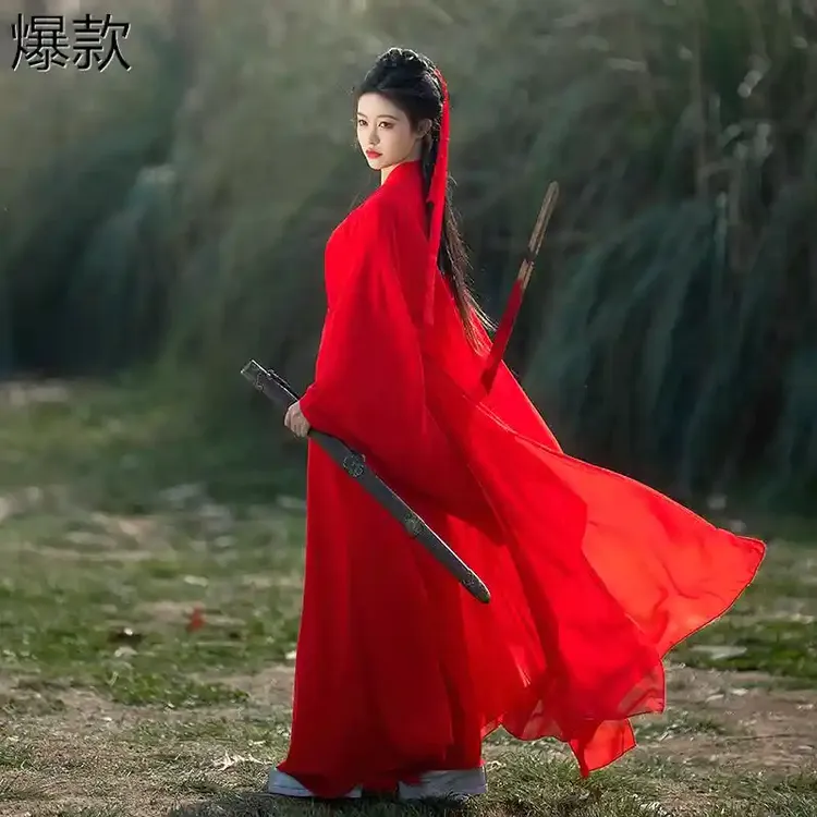 汉服女款剑客魏晋风仙气飘逸古风女南北朝古装广袖流仙裙成人红色