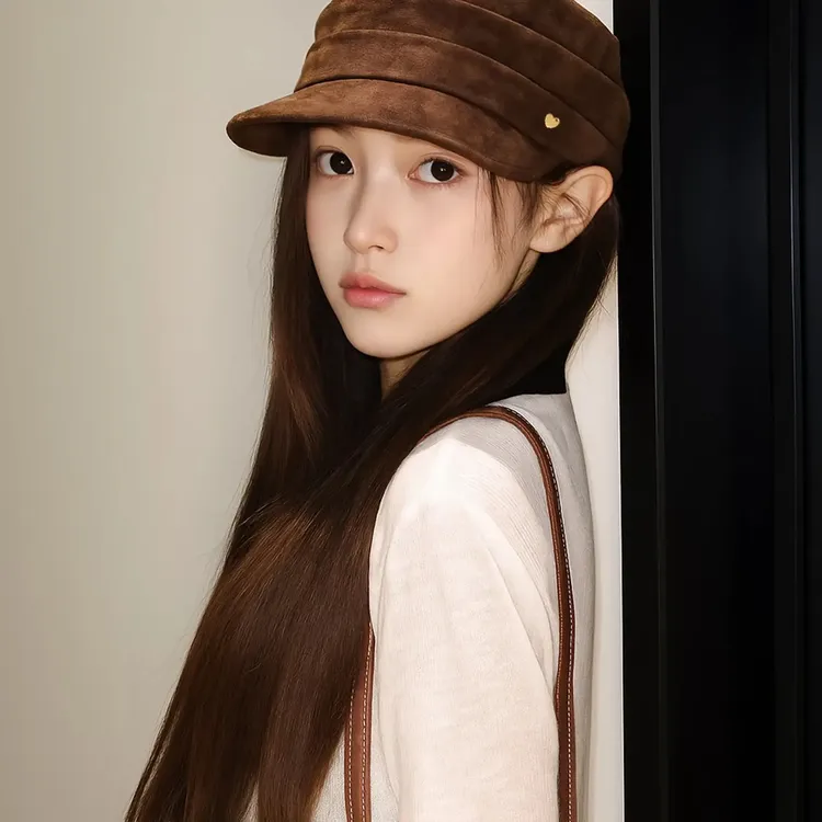 麂皮绒褶皱马术平顶帽女春秋复古做旧休闲百搭显脸小报童帽贝雷帽