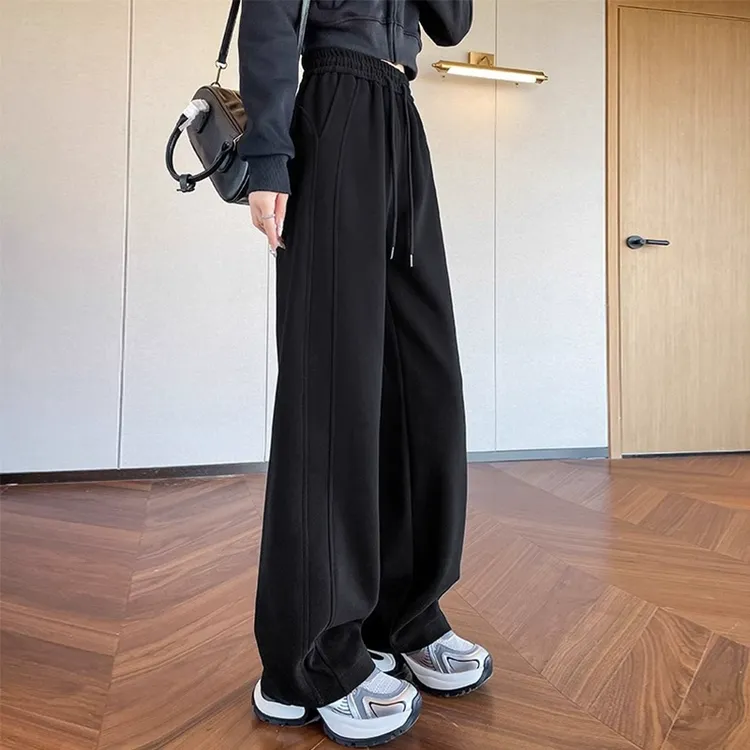 女童黑色裤子夏季薄款2025新款女大童运动裤夏装初中生窄版阔腿裤