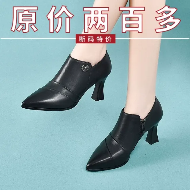 品牌真皮单鞋女2025春秋新款妈妈鞋高跟鞋尖头工作鞋女士皮鞋