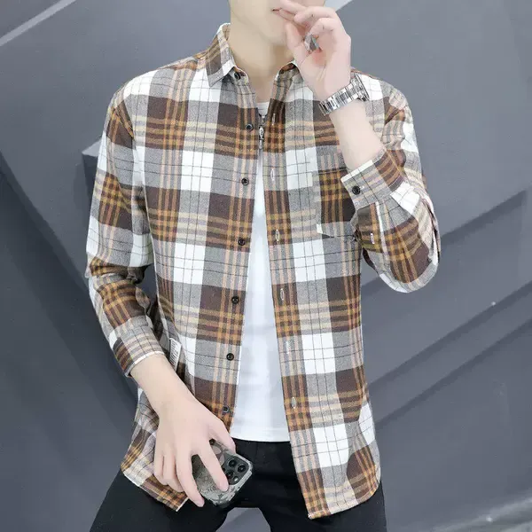 新款潮流长袖衬衣青年韩版修身帅气上衣服装秋季寸衫