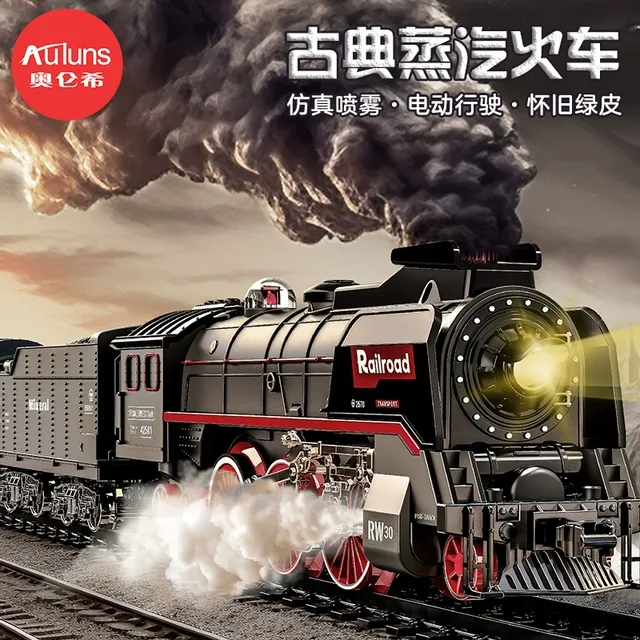 复古蒸汽电动小火车仿真合金高铁轨道车绿皮列车模型儿童玩具男孩