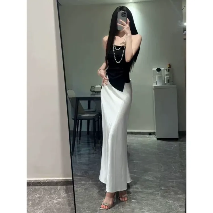 一整套ootd穿搭夏季时尚性感辣妹风露肩上衣高腰百搭半身裙子套装