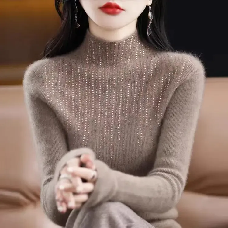 上档次彩羊秋冬新款羊毛衫女内搭打底衫爆款半高领毛衣修身百搭