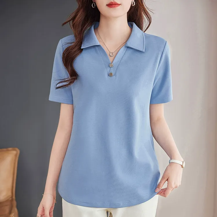 翻领正肩t恤短袖女款爆款2026新款大码女装polo衫宽松上衣女夏季