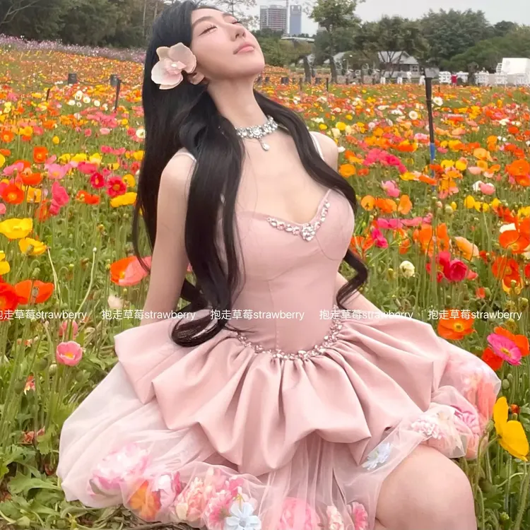 【花神降临】纯欲风甜美辣妹显瘦吊带百褶花苞裙女款连衣裙