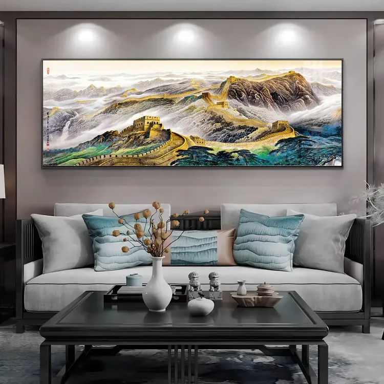 万里长城江山客厅背景墙画钢化晶瓷装饰画办公室茶室背景靠山挂画