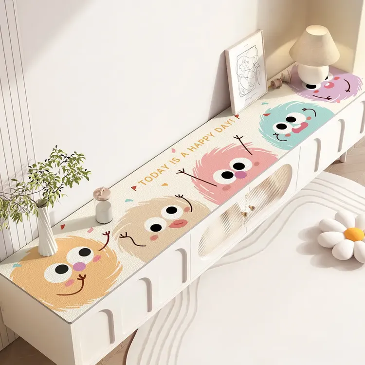 奶油风电视柜桌垫卡通萌趣长条桌布鞋柜垫盖布餐边柜台面保护垫