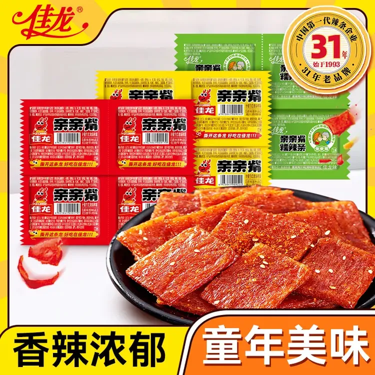 佳龙亲亲嘴亲嘴烧面筋辣片大刀肉辣条麻辣香辣8090回味儿时零食