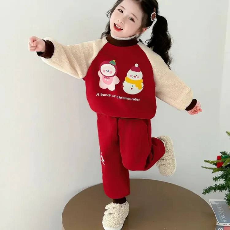 儿童加厚秋冬套装2025新款休闲风女童套头加绒加厚卡通风冬季潮