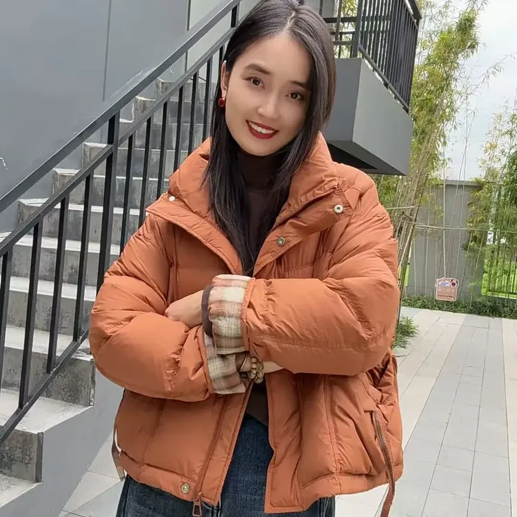 85617-保暖长袖90鸭绒翻领羽绒服宽松型时尚休闲厚款韩版