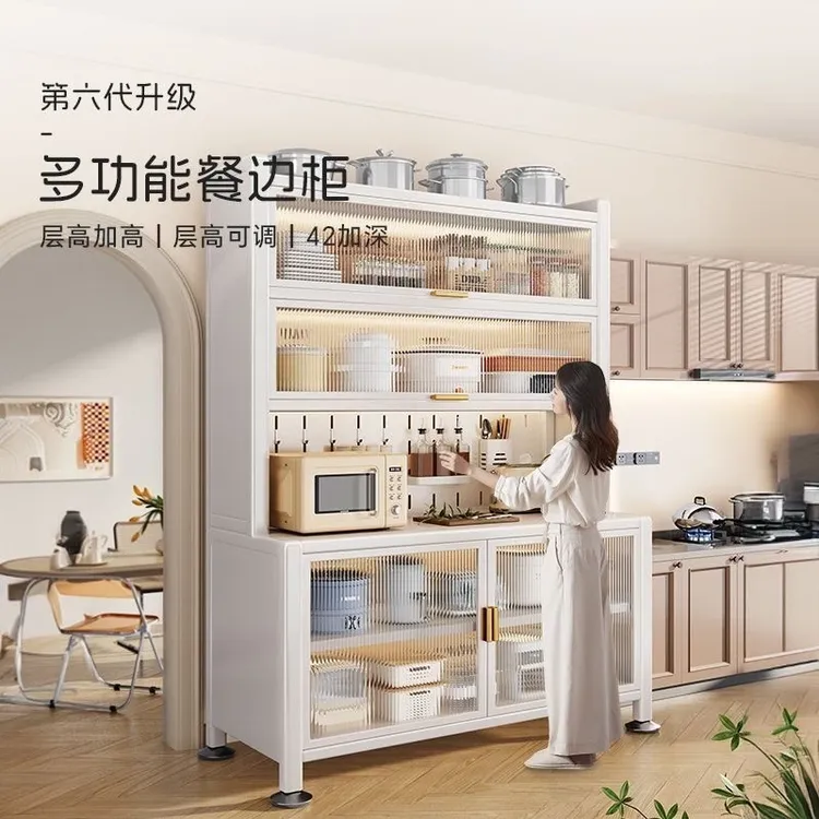 上档次落地厨房简易置物带门碗柜现代餐边柜一体防尘橱柜收纳柜