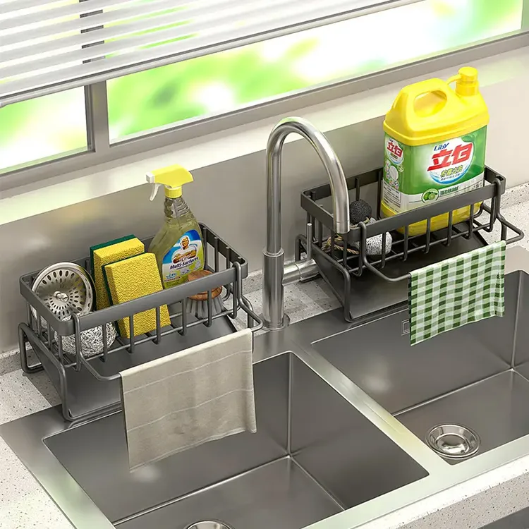 厨房置物架水槽抹布沥水架龙头水池洗碗洗菜洁精钢丝球收纳架神器