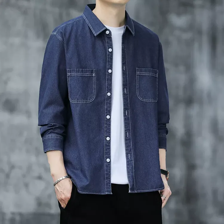 纯棉牛仔长袖衬衫宽松休闲秋季新款男士高级感衬衣痞帅外套上衣潮