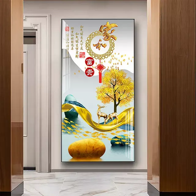 玄关装饰画走廊过道挂画装饰画入户门壁画家和富贵新中式背景墙画