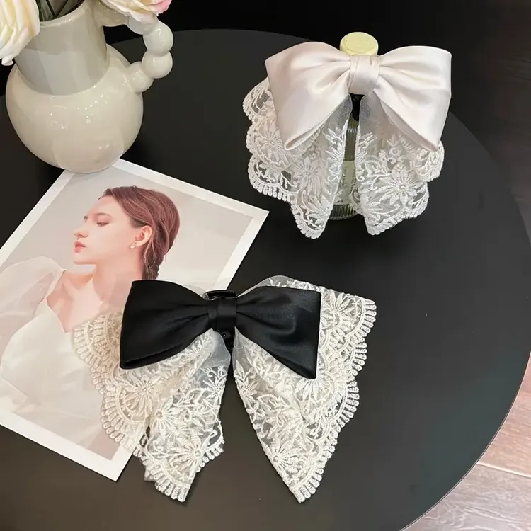 法式浪漫蕾丝蝴蝶结马尾抓夹时尚气质女发饰头饰