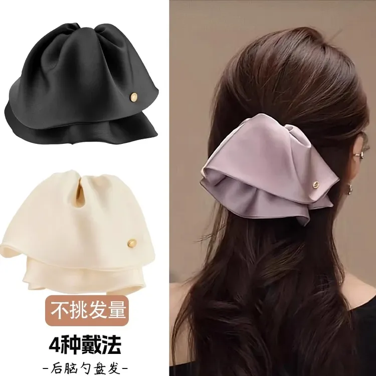 重工裙摆缎面马尾抓夹女后脑勺半扎发夹2025新款高端显发量鲨鱼夹