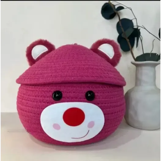 可爱手工编织草莓熊卡通桌面收纳客厅文具遥控器收纳零食收纳筐