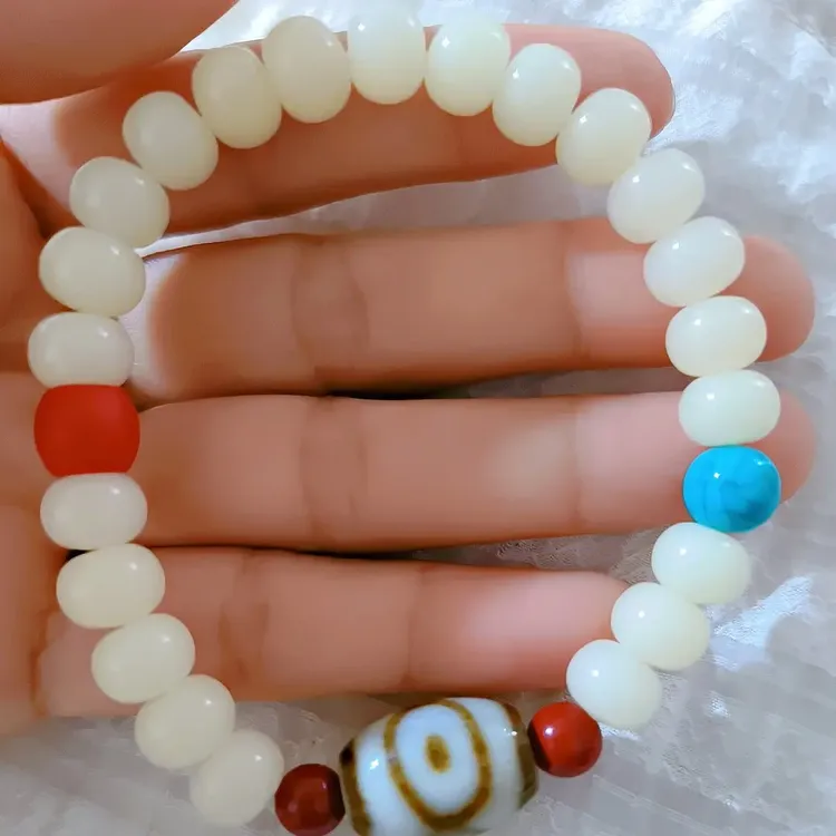 藏区回流爆老至纯爆浆玛瑙三眼虎牙天珠白玉菩提手链手串
