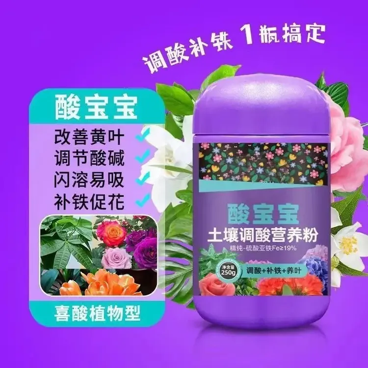 酸宝宝硫酸亚铁养花肥料喜酸植物防黄叶土壤调酸通用花园水溶肥商品图