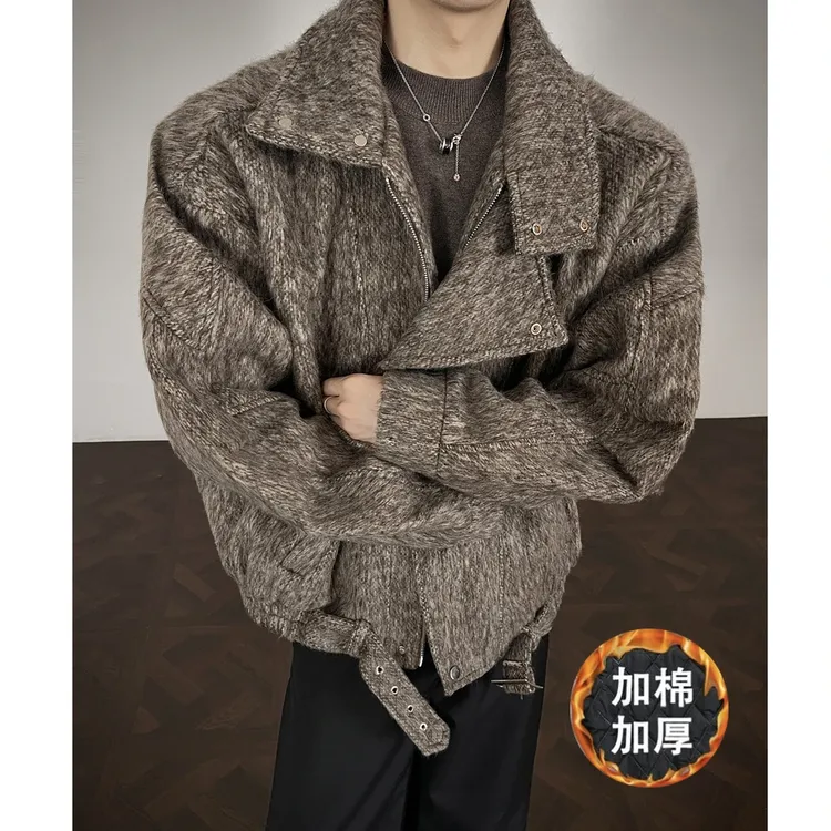 大翻领韩系高级感痞帅毛呢大衣男秋冬季宽松休闲潮流复古上衣外套