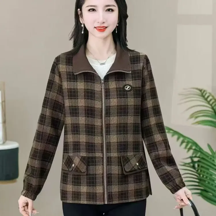 中老年格子加绒外套