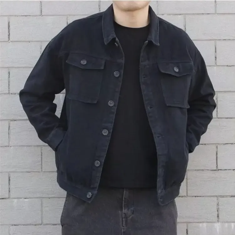 黑色潮流新款工装夹克男士春秋季宽松帅气牛仔外套青少年时尚休闲