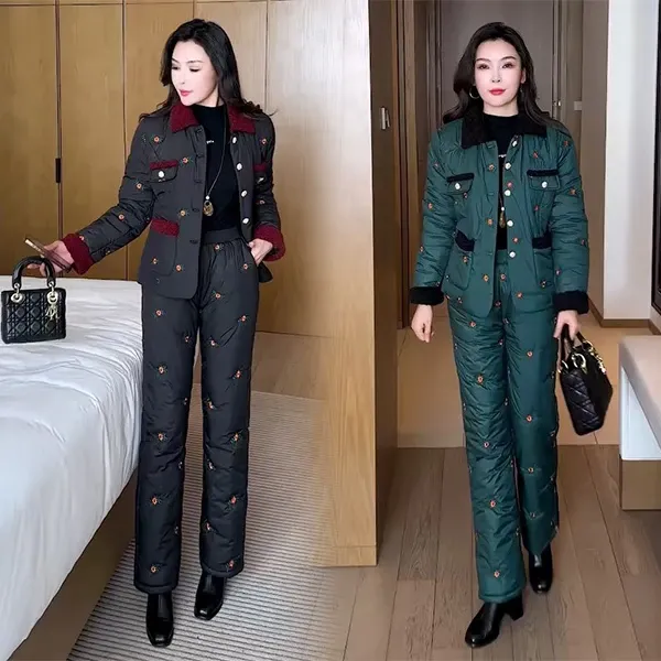 【有运费险】冬季新款加厚加绒气质显瘦时尚小香风绳绣棉服套装65