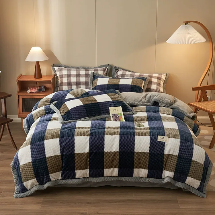 冬季加厚牛奶豆豆绒床单被套床笠多件套单人宿舍家用床上用品保YJ