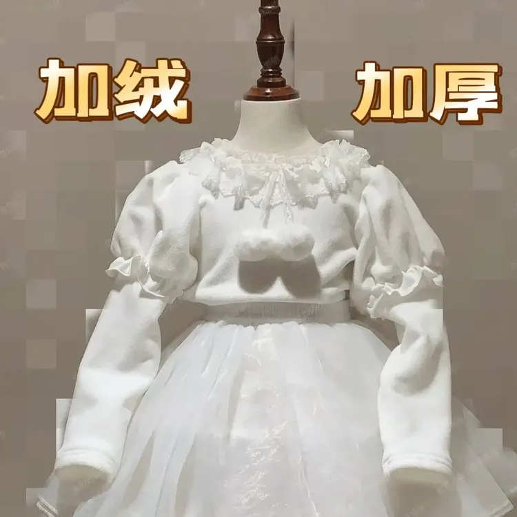 女童加绒加厚打底衣卫衣上衣冬款洛丽塔打底衫儿童上衣奥利绒卫衣