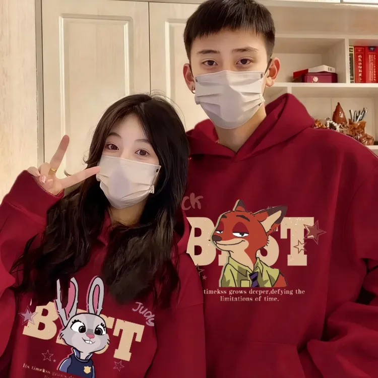 【两件装】情侣装狐狸兔子酒红色卫衣春秋冬款2025新款领证登记外套