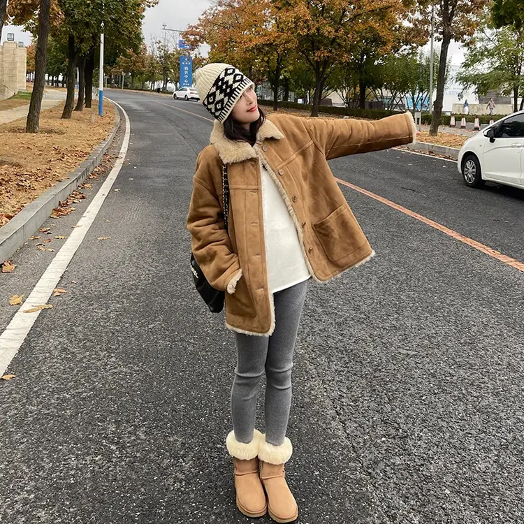 两面穿汉南洞A级绒面韩版皮毛一体百搭外套女复古廓形百搭新款