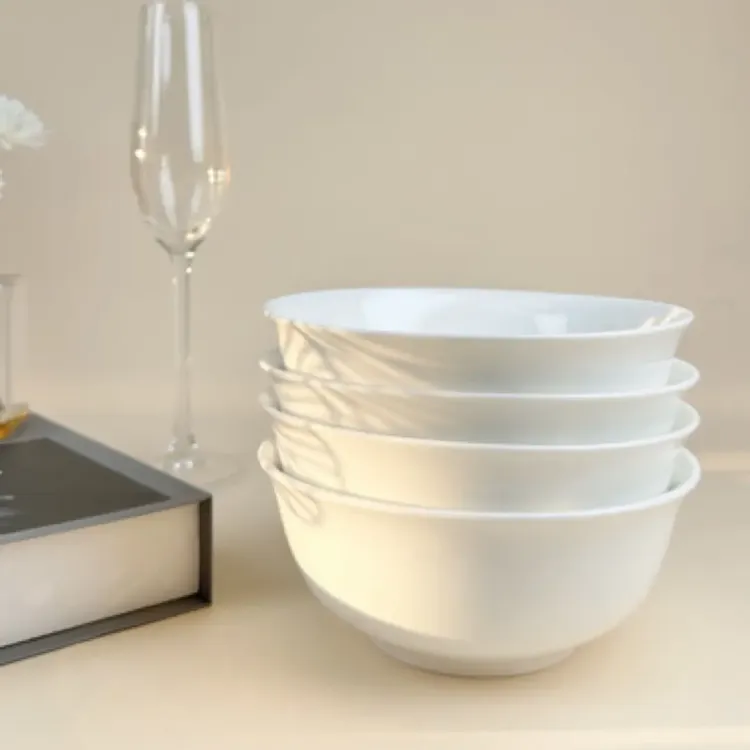 【莫卡】金中碗纯白简约家用6英寸陶瓷健康安全4只装大碗面碗