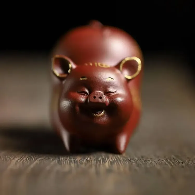 手工描金精品生肖猪茶玩可养创意送礼