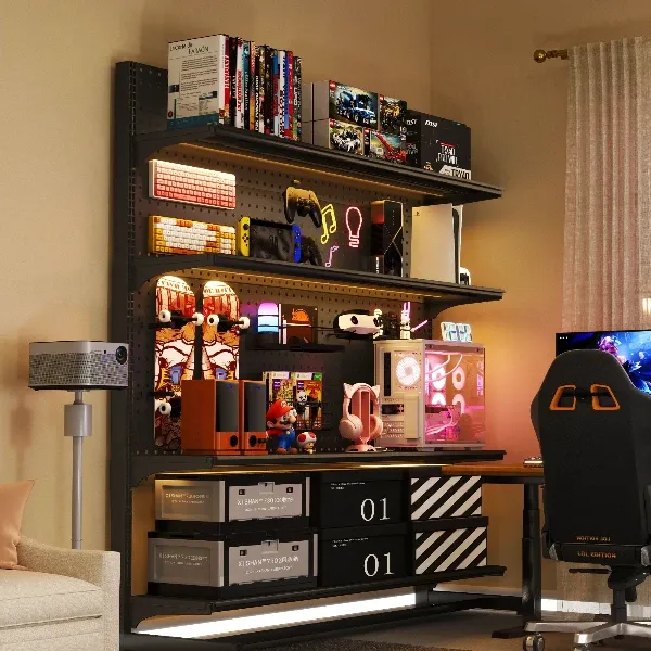 【电竞神器】立式洞洞板置物架落地免打孔电脑桌面改造装饰碳钢收纳