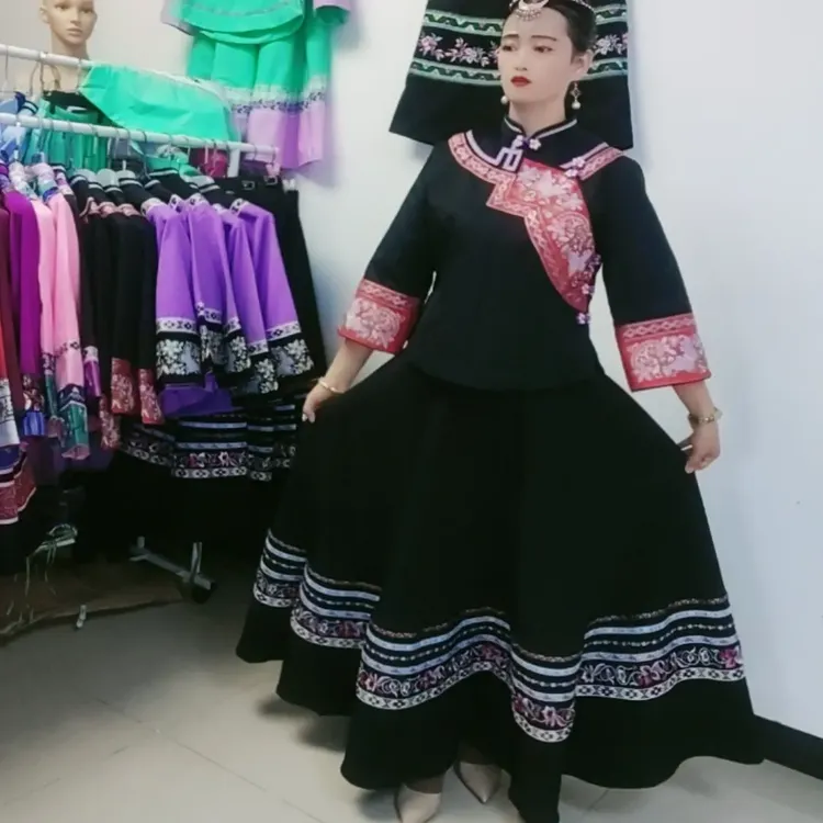 大摆裙套装少数民族壮族布依族大摆裙套装新中式立领民族风女装