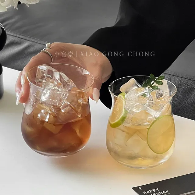 创意玻璃杯ins风冰美式拿铁咖啡杯冷饮杯家用水杯牛奶杯大肚杯子