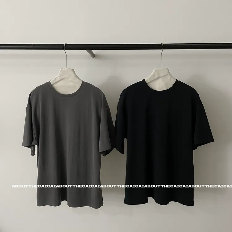 CAICAI铜氨丝重工纯色短袖T恤女夏季新款高级感透气宽松休闲上衣