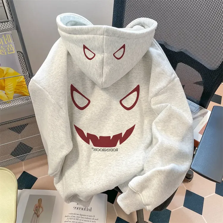 美式潮牌hiphop恶魔连帽卫衣男女款秋冬季高级感小众情侣上衣外套