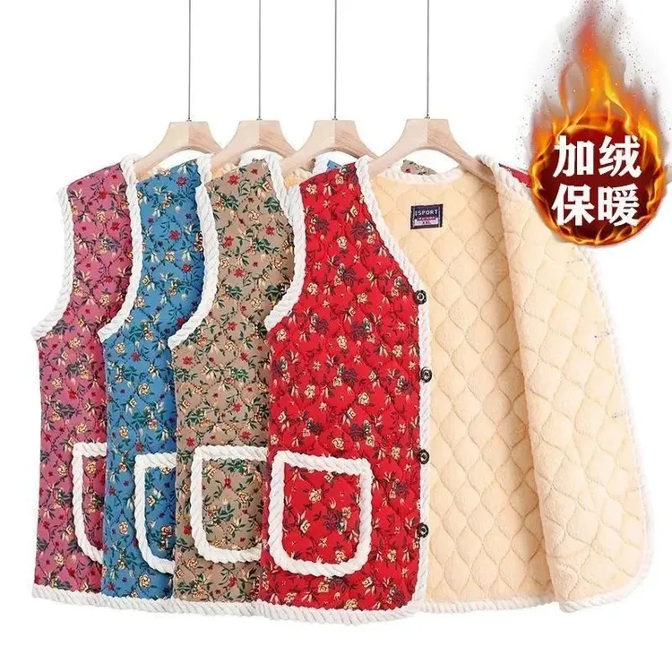 秋冬季马甲女士加绒加厚中老年妈妈爆款无袖保暖背心短款外穿棉衣