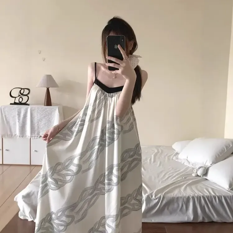 简约气质感中长裙女士宽松自带胸垫吊带睡裙薄款夏季新款家居裙子