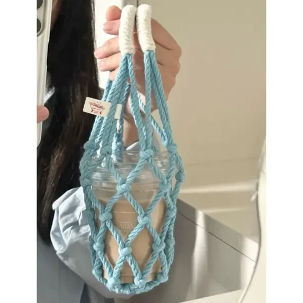创意咖啡杯网兜杯套便携式水杯奶茶杯提兜通用编织防烫杯袋通勤带
