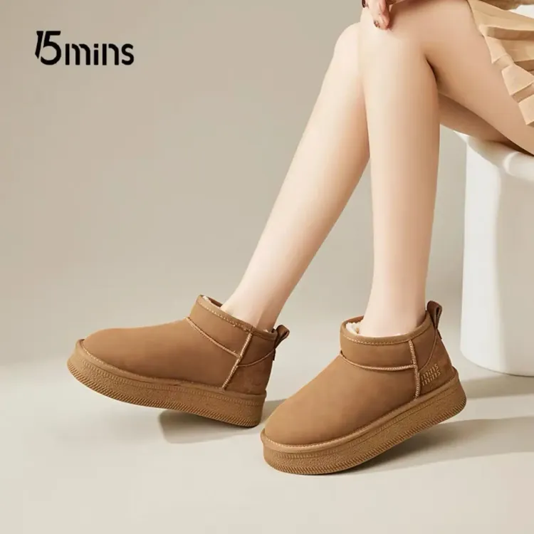 时尚雪地靴 冬季休闲中筒休闲 风短靴时尚 真皮厚底加绒 ins