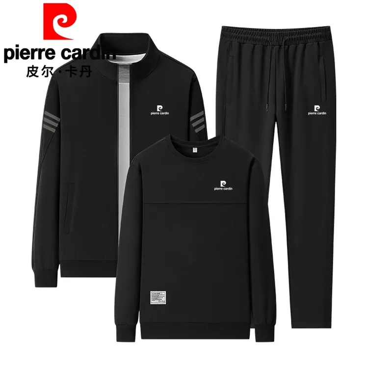 皮尔卡丹男士休闲套装秋冬户外运动薄款三件套新款男装卫衣一整套