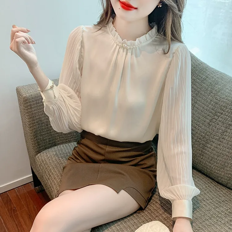 网纱雪纺衫女秋装2025早秋季新款设计感小众长袖t恤女士小衫上衣