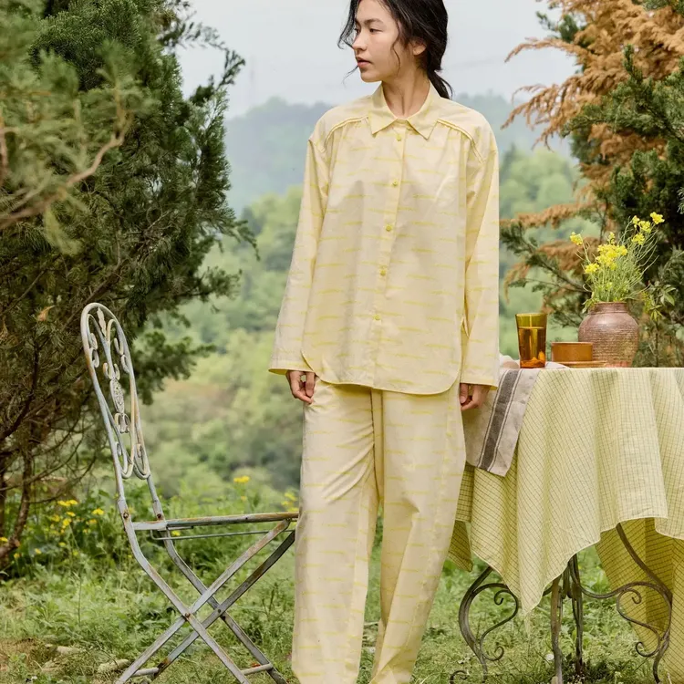 睡衣女秋冬新款梭织翻领长袖气质家居服套装