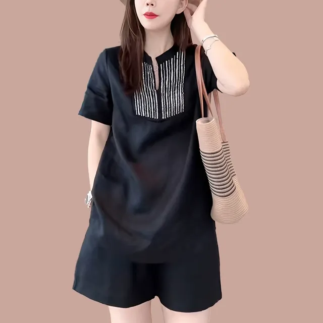 短裤显瘦时尚套装女2025夏季新款洋气质小个子休闲宽松短袖两件套