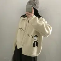 P&C studio “卡通乐园”美式复古刺绣休闲慵懒风针织开衫