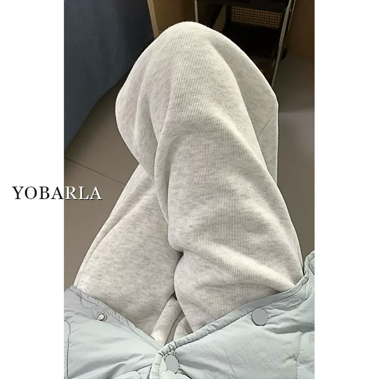 雪花灰直筒休闲裤女大码秋季新款胖mm宽松显瘦松弛感运动阔腿卫裤